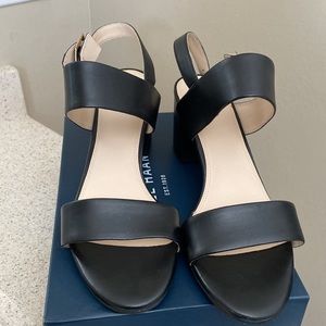 Cole Haan Avani City Black Leather Heel Sandal